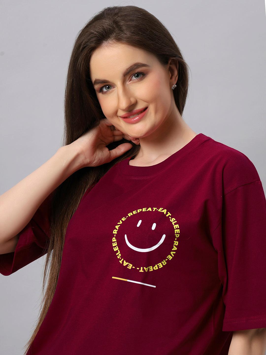 Women Positive Emoji Graphic Printed Oversize T-shirt - URBANICE