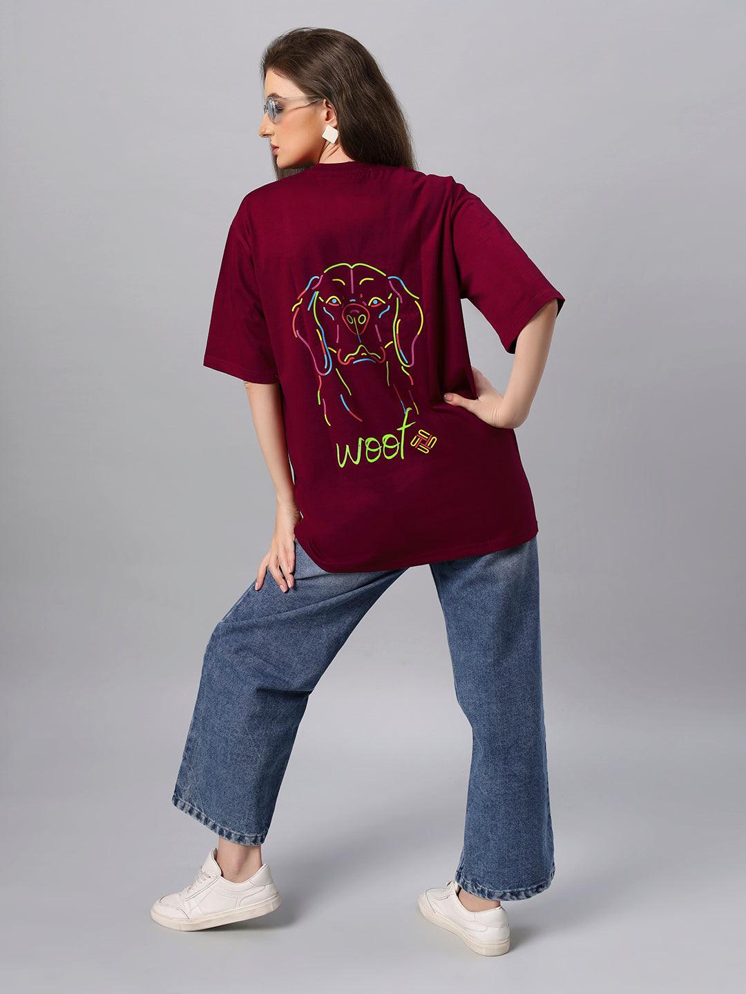 Women Woof Dog Graphic Printed Oversize T-shirt - URBANICE