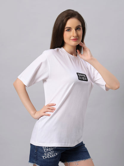 Women White Game Over Graphic Printed Oversize T-shirt - URBANICE