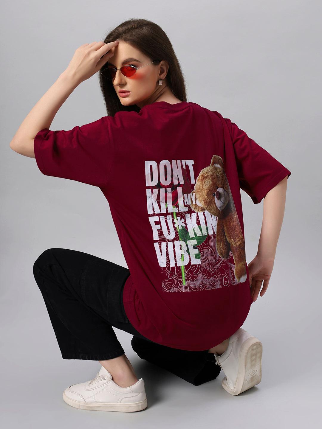 Women Teddy Vibes Graphic Printed Oversize T-shirt - URBANICE