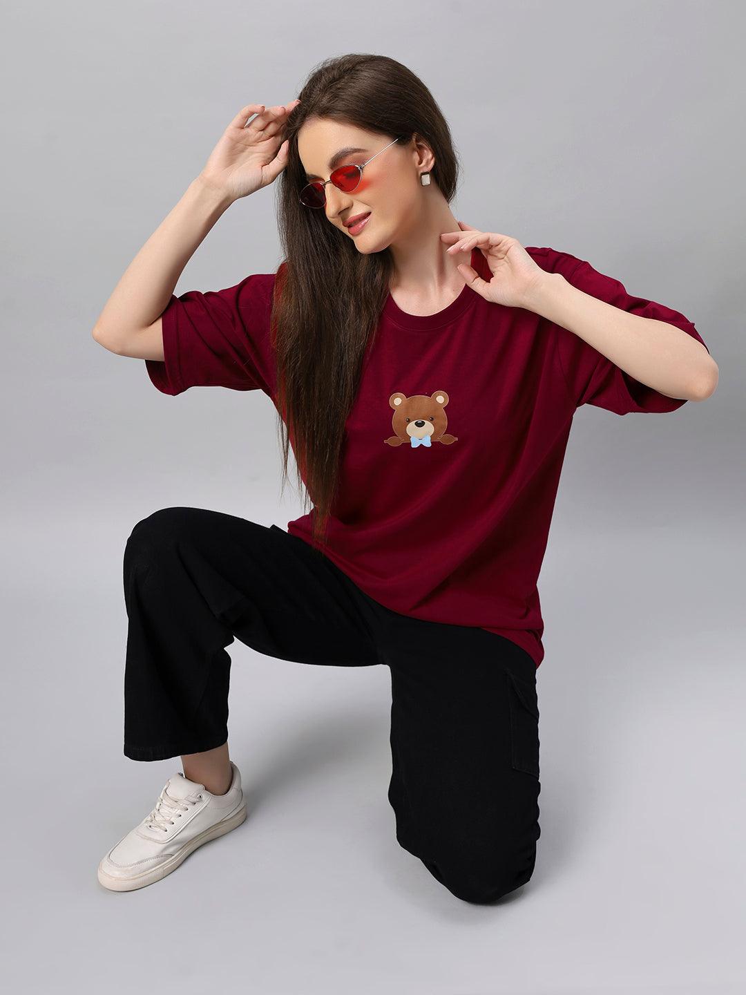 Women Teddy Vibes Graphic Printed Oversize T-shirt - URBANICE