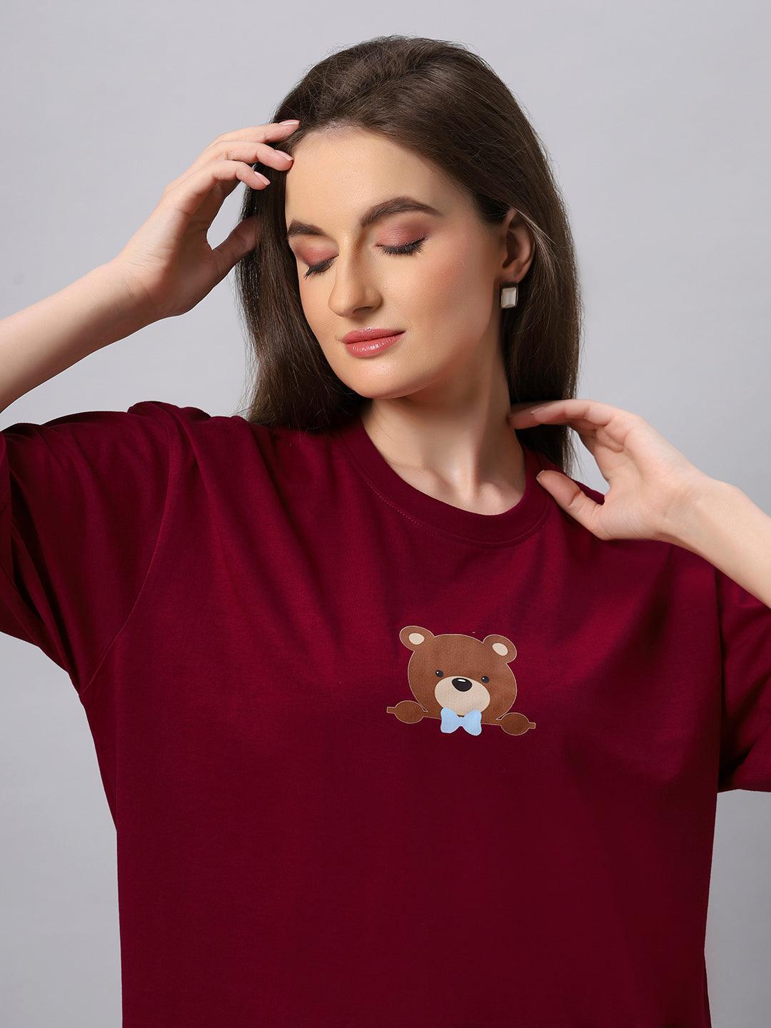 Women Teddy Vibes Graphic Printed Oversize T-shirt - URBANICE