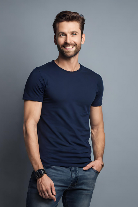 Men's Basic Navy Blue Regular T-shirt - URBANICE