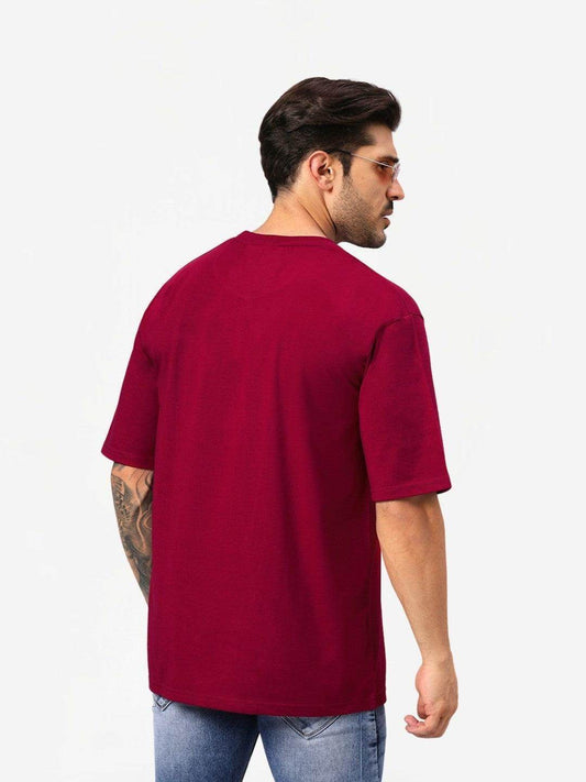 Men's Maroon Positive Graphic Printed Oversize T-Shirt - URBANICE