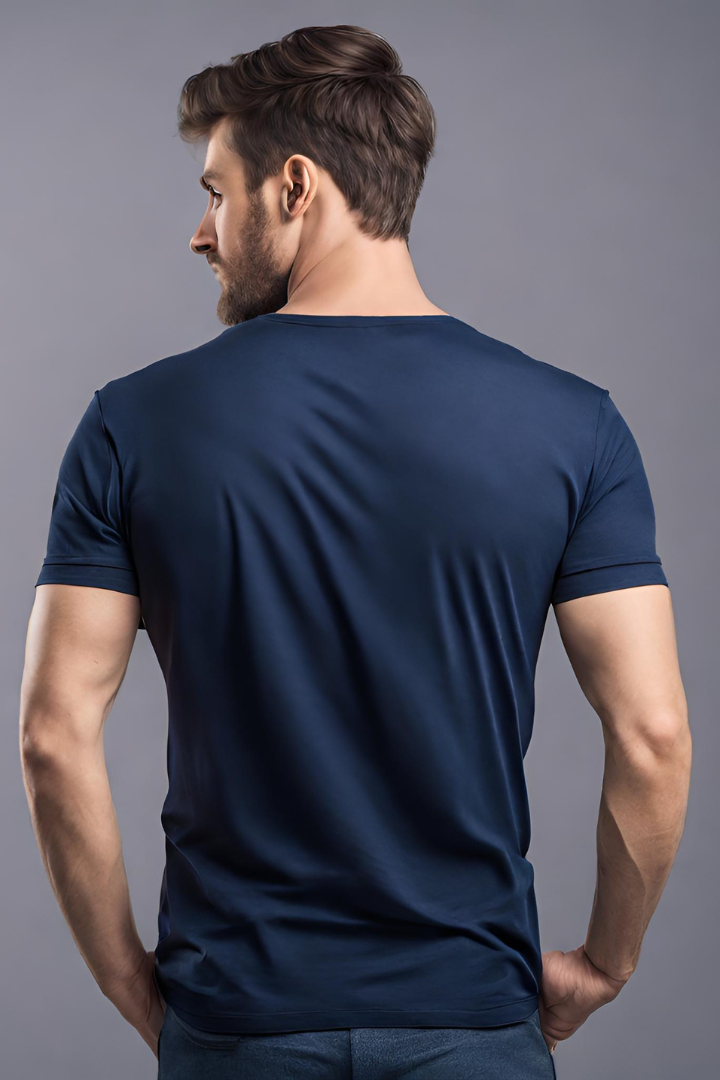 Men's Basic Navy Blue Regular T-shirt - URBANICE