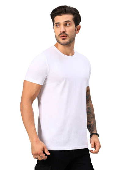 Men's White Solid Regular Fit Cotton T-shirt