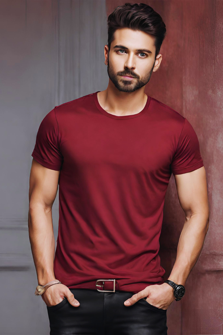 Men's Basic Red Wine Regular T-shirt - URBANICE