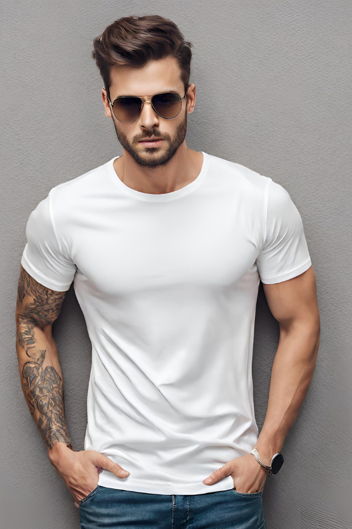 Men's Basic White Regular T-shirt - URBANICE