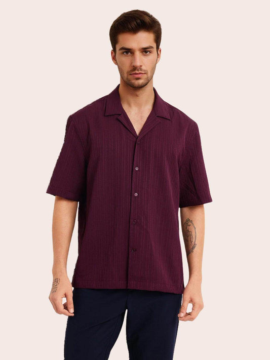 Men's Maroon Half Sleeve Light Wight Texture Shirt - URBANICE