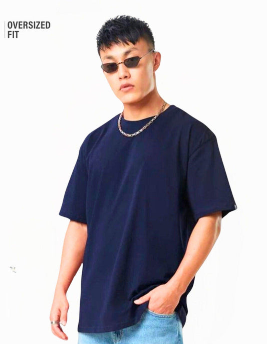 Men's Solid Navy Oversized T-Shirt - URBANICE