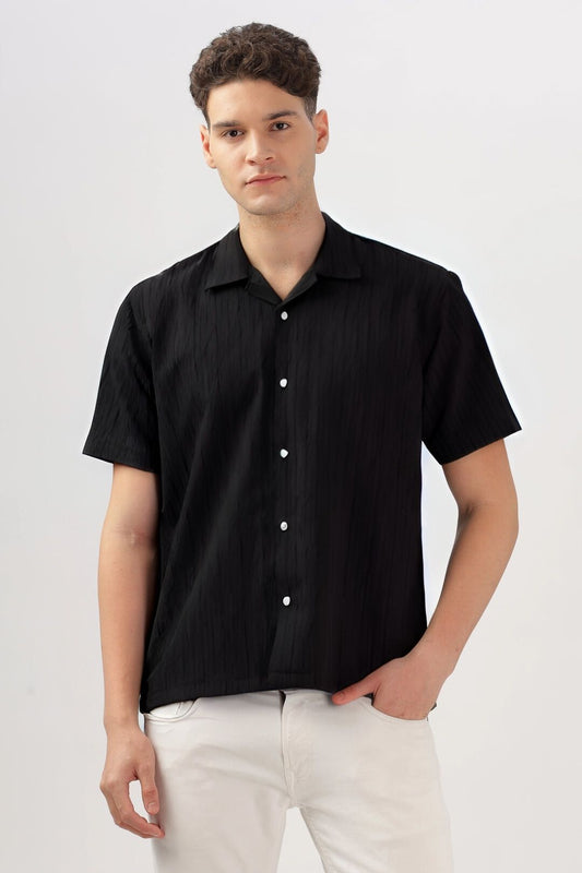 Men's Black Half Sleeve Light Wight Texture Shirt