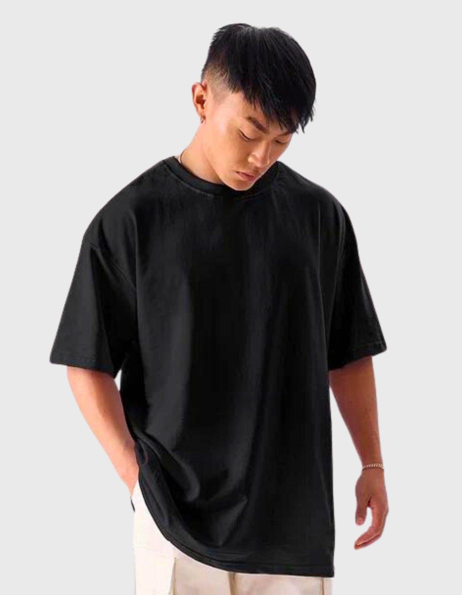 Men's Solid Black Oversized T-Shirt - URBANICE