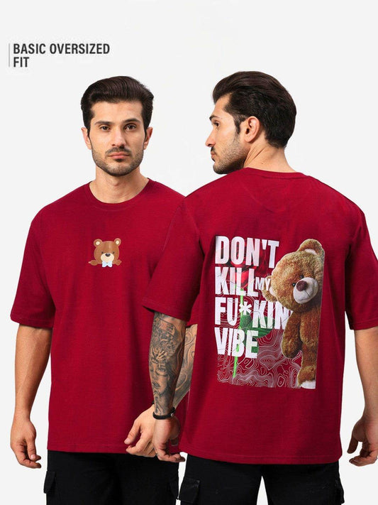 Men's Teddy Vibes Graphic Printed Oversized T-Shirt - URBANICE