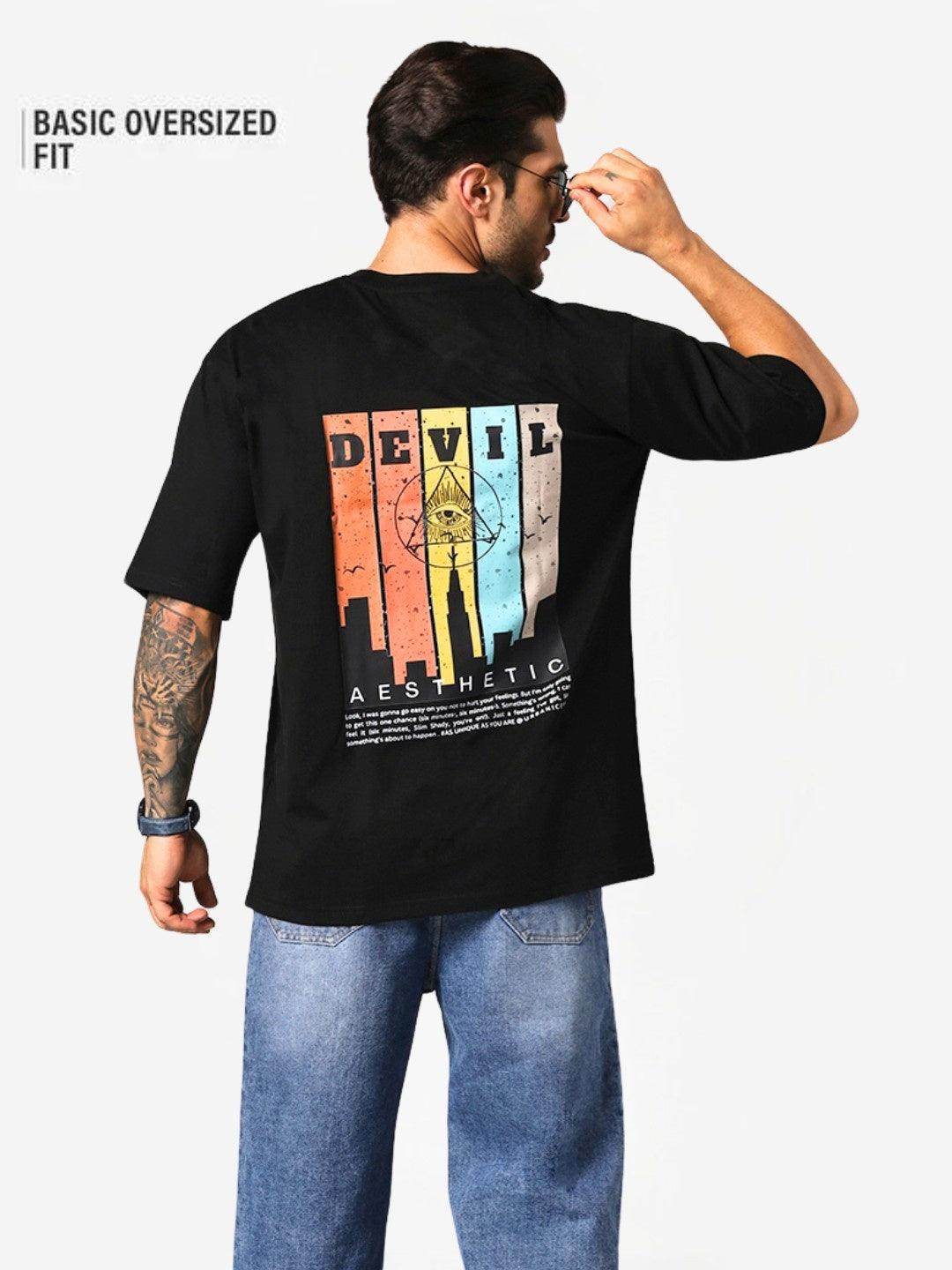 Men's Black Devil Aesthetic Graphic Oversized T-Shirt - URBANICE