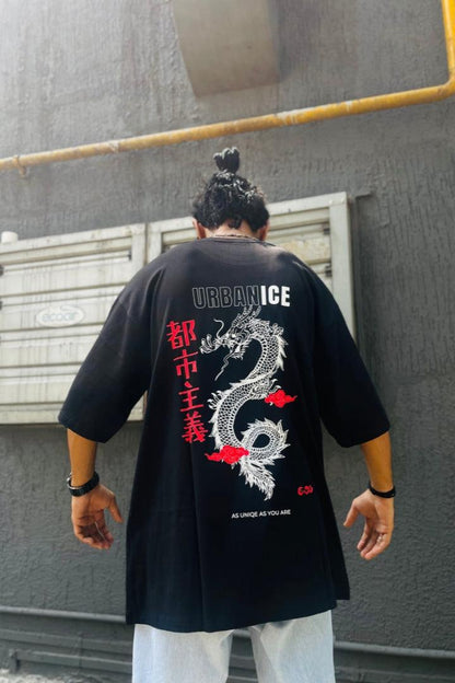 Men's Dragon Tail Graphic Printed Oversize Tshirt - URBANICE