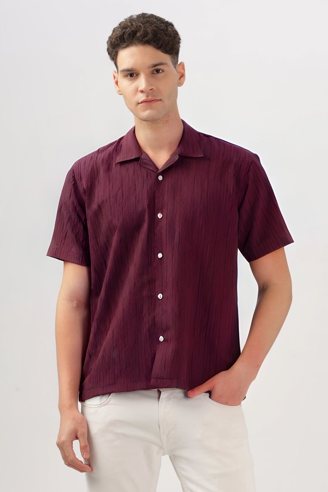 Men's Maroon Half Sleeve Light Weight Texture Shirt