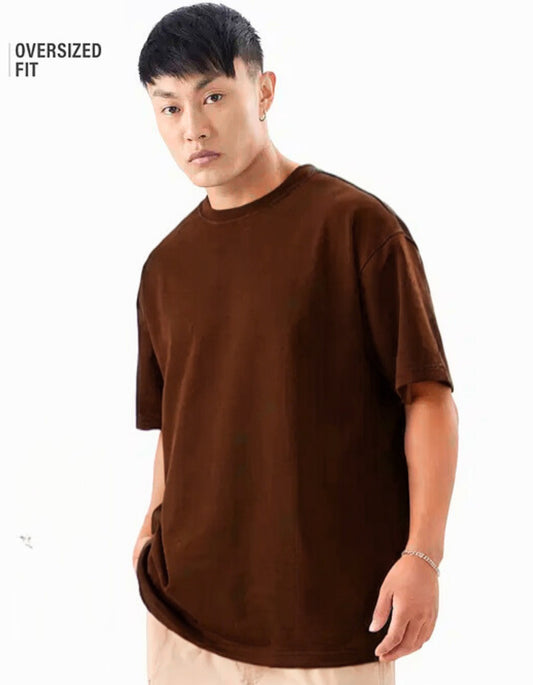 Men's Brown Oversized T-Shirt with Drop Shoulder
