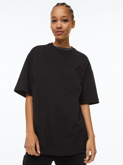 Basic Black Oversize Women T-shirt-URBANICE