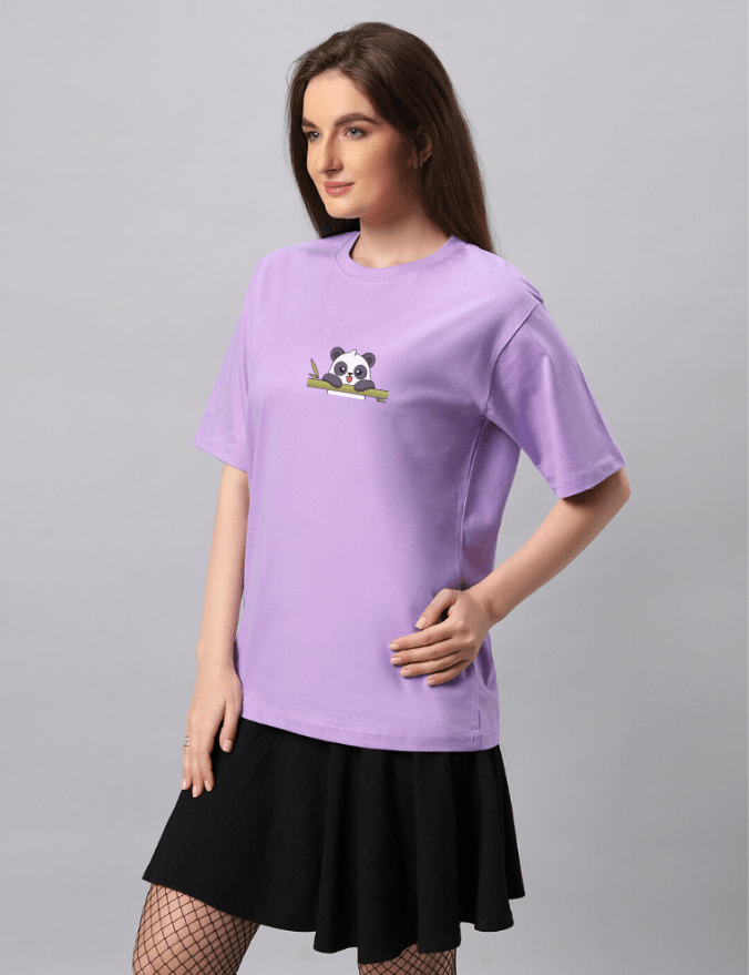 Women Eating Panda Graphic Printed Oversize T-shirt - URBANICE