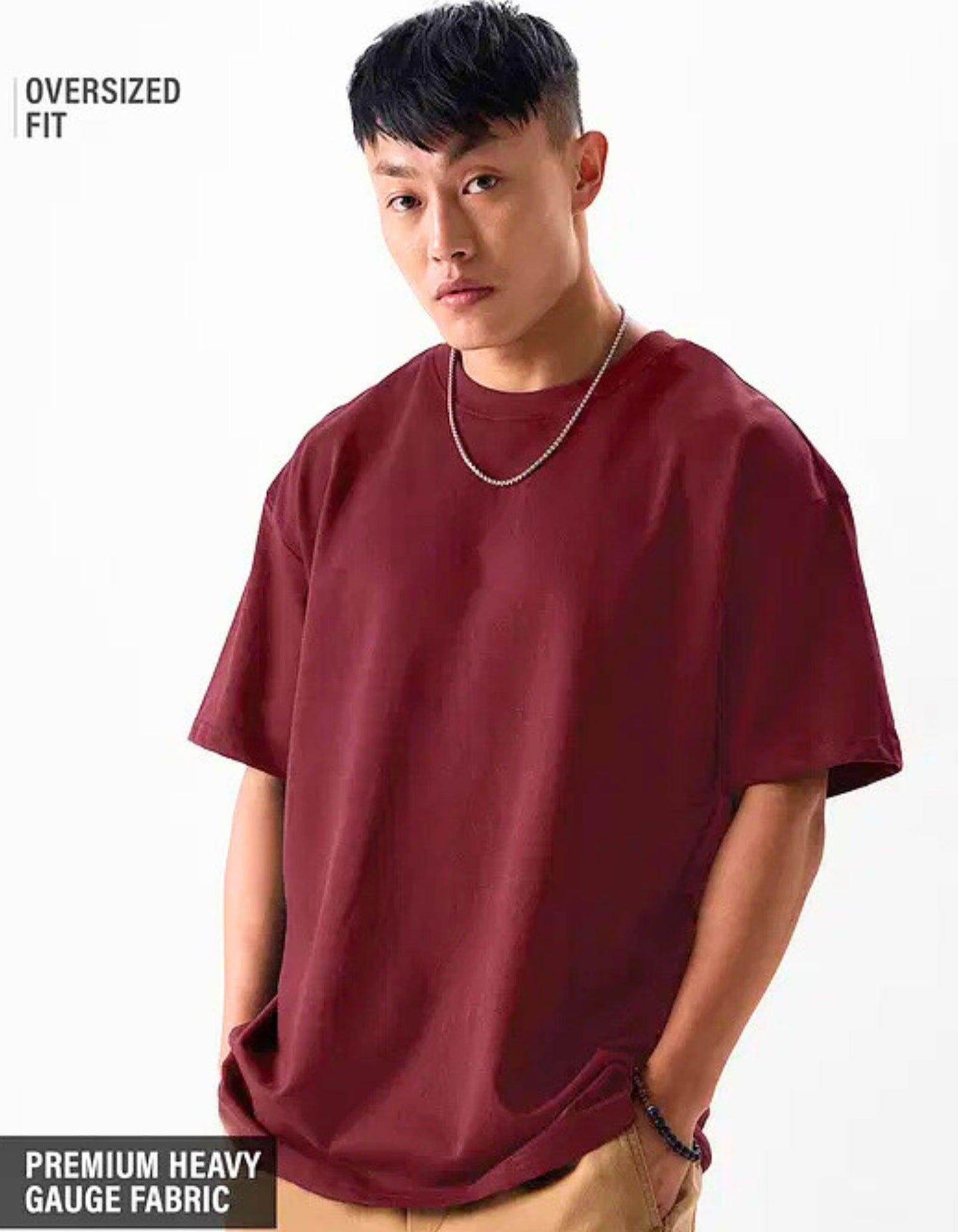 Men's Solid Maroon Oversized T-Shirt - URBANICE