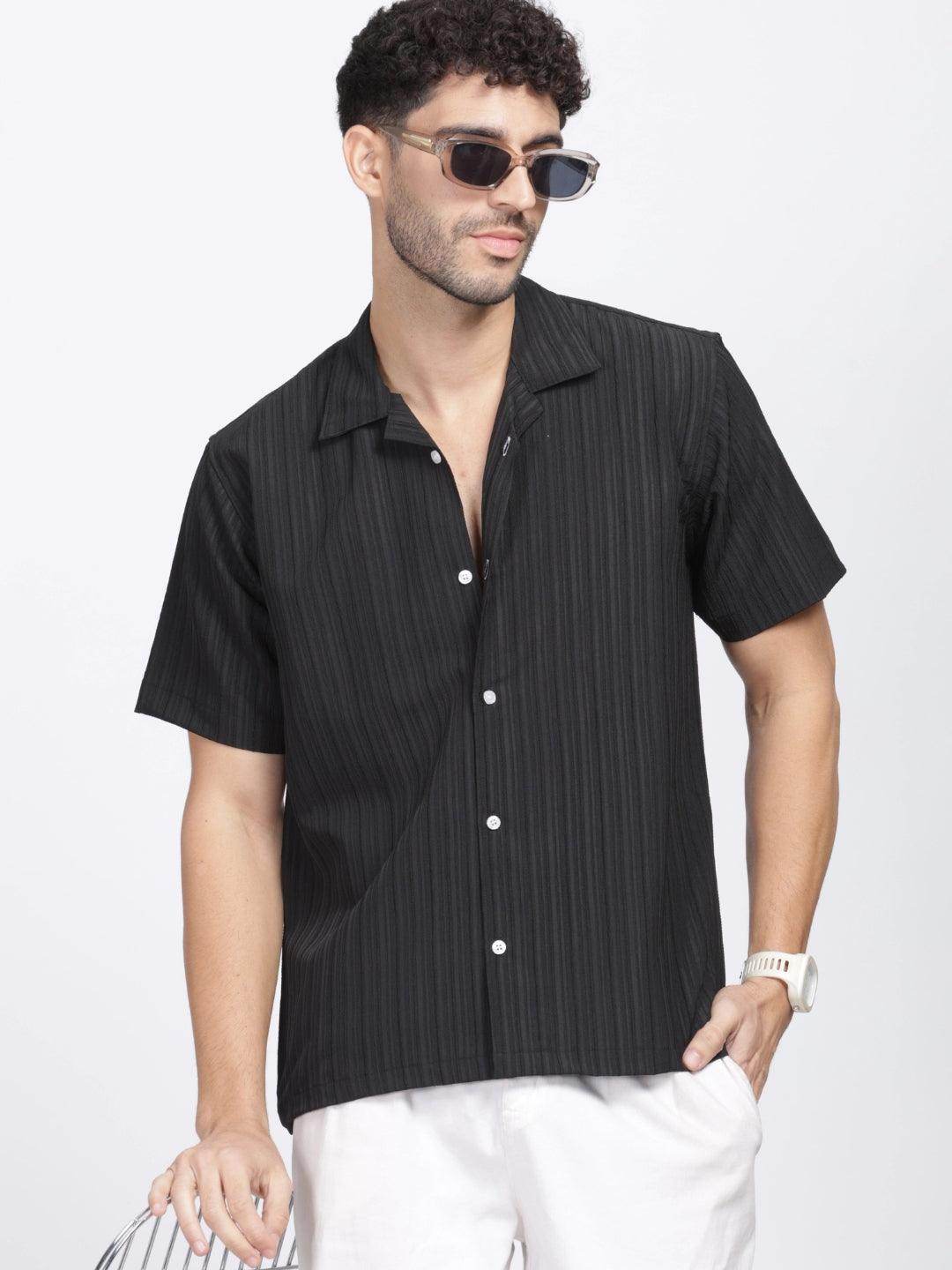 Men's Black Half Sleeve Light Wight Texture Shirt - URBANICE