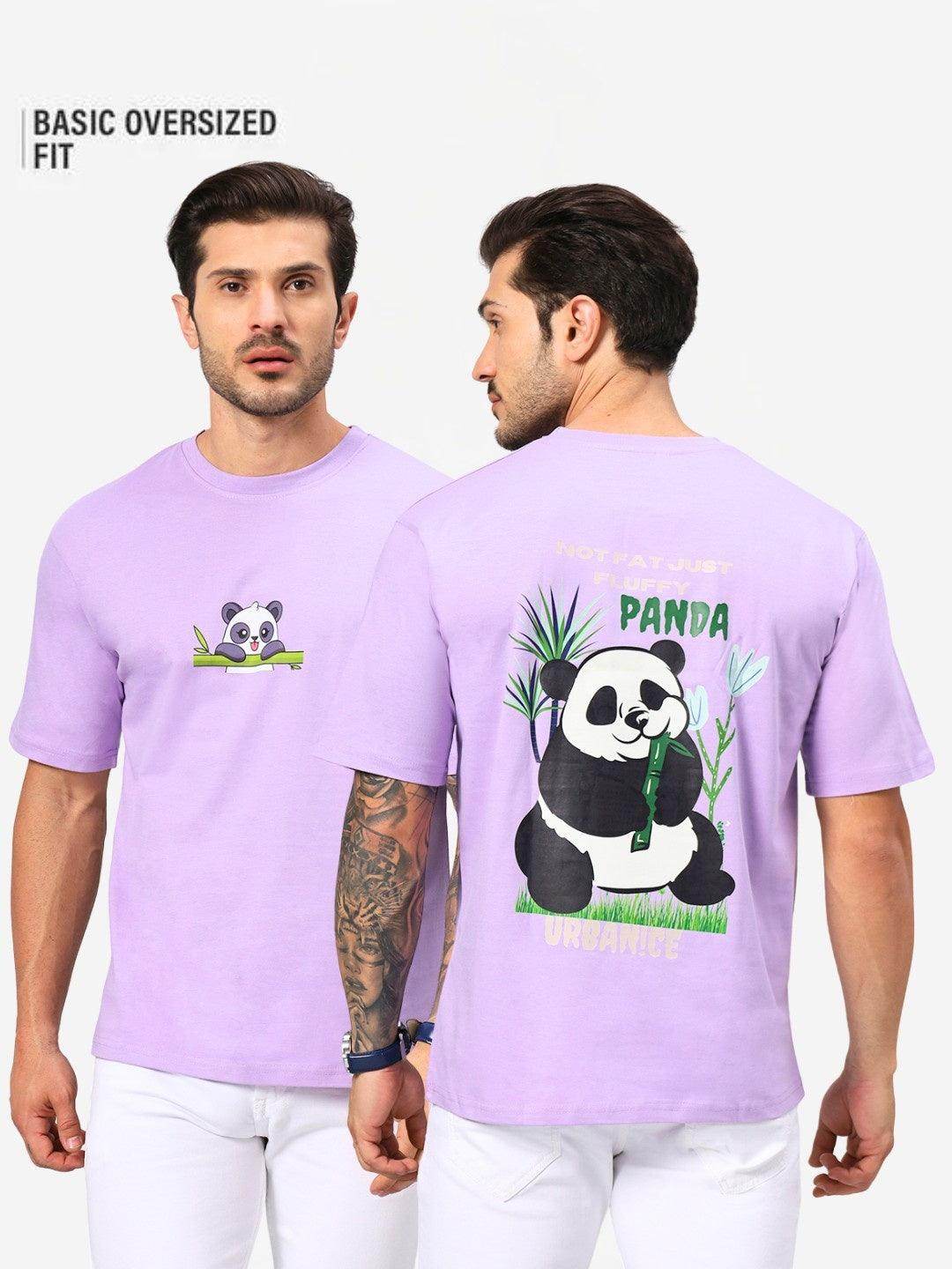 Men's Fluffy Panda Graphic Printed Lavender Oversized T-Shirt - URBANICE