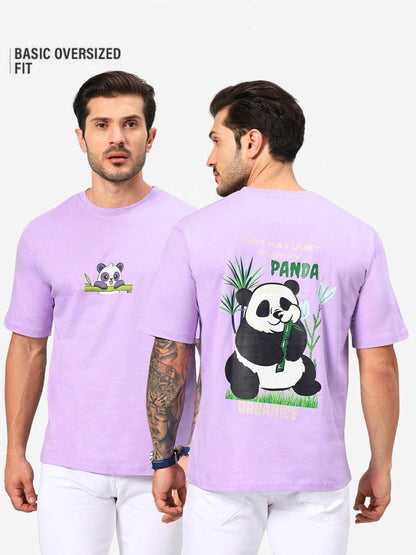 Men's Fluffy Panda Graphic Printed Lavender Oversized T-Shirt - URBANICE