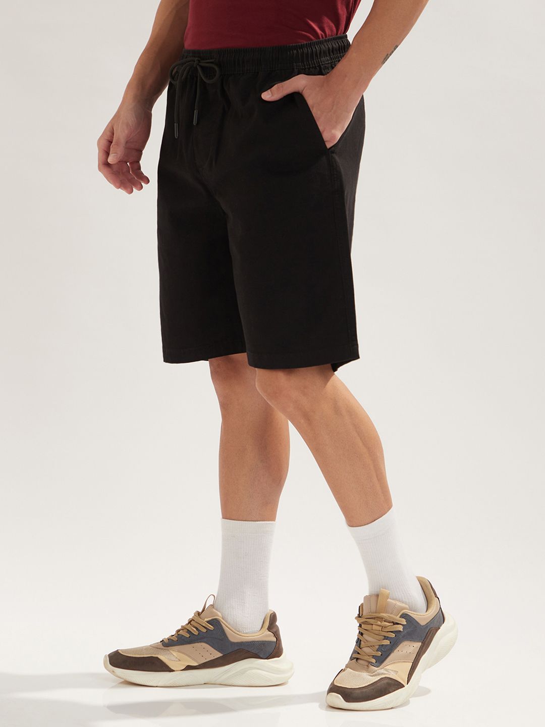 Men's Solid Black Cotton Casual Shorts