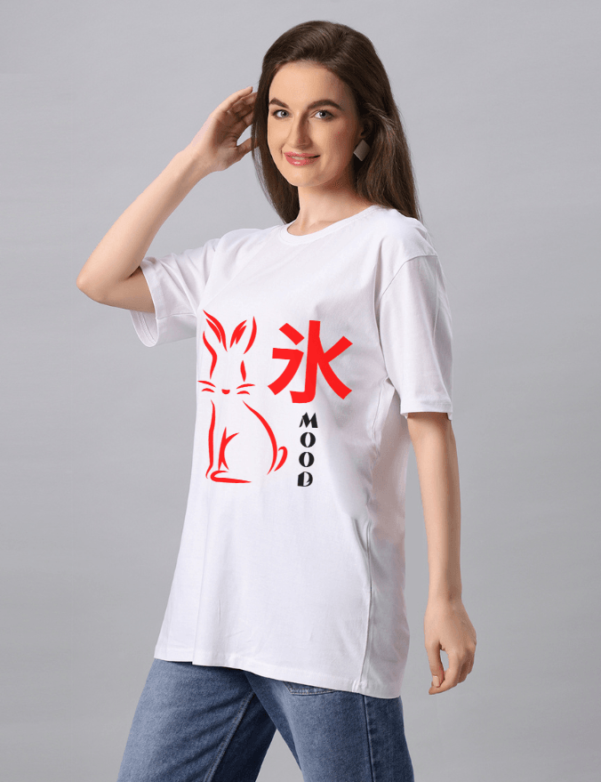 Women Mood Rabbit Graphic Printed Oversize T-shirt - URBANICE