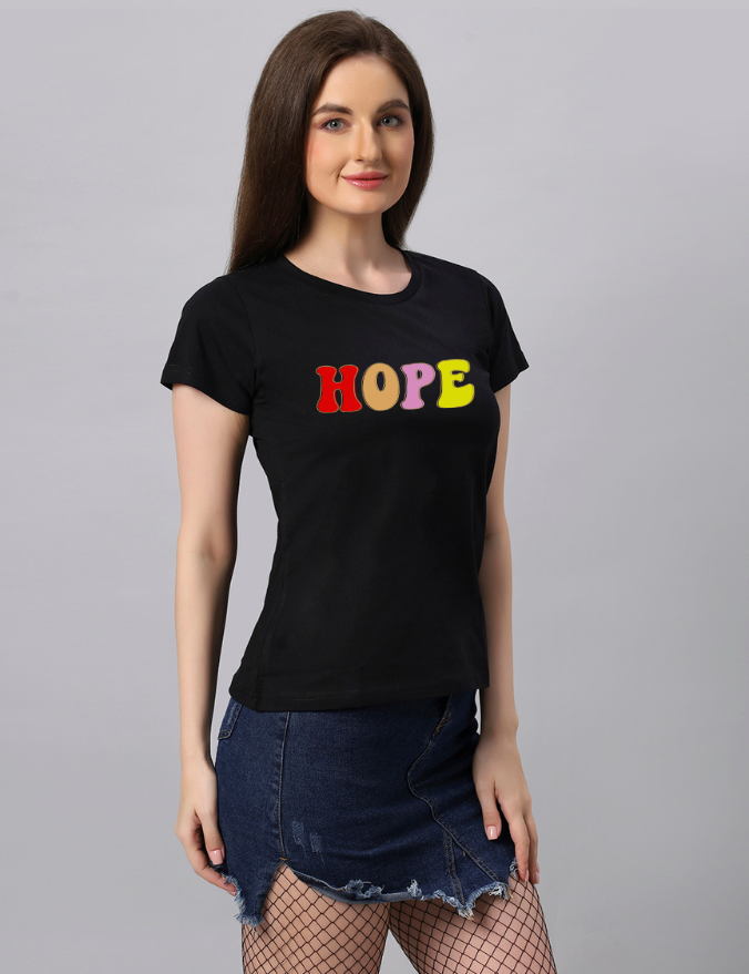 Regular Women Black Hope Graphic Printed T-shirt - URBANICE