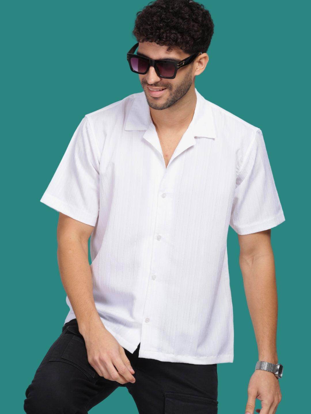Men's White Half Sleeve Light Weight Texture Shirt - URBANICE