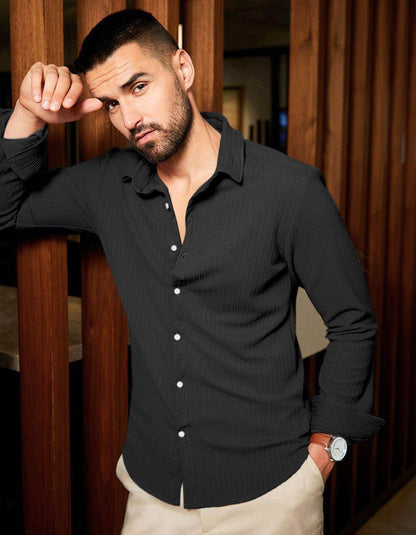 Men's Black Slim Fit Shirt - URBANICE