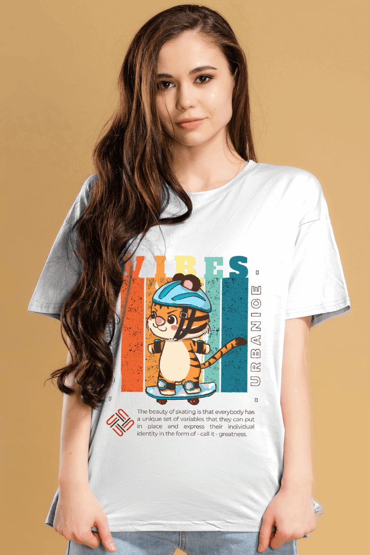 Women Vibes Cat Graphic Printed Oversize T-shirt