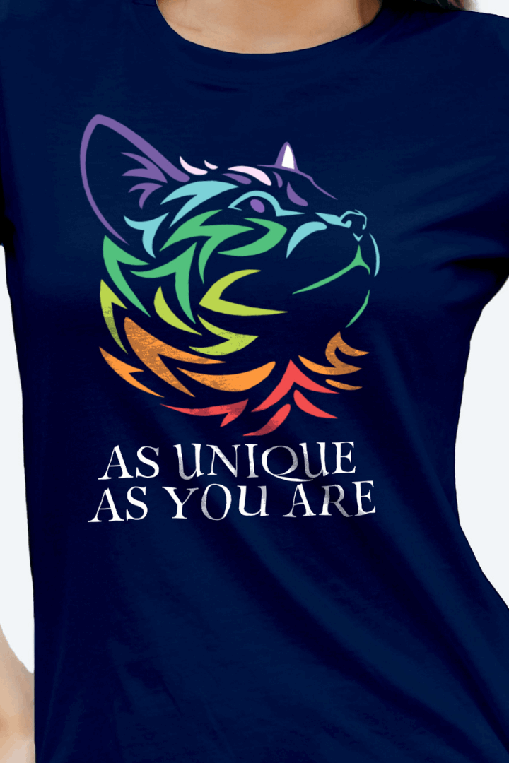 Women Regular Rainbow Cat Graphic Printed Tshirt