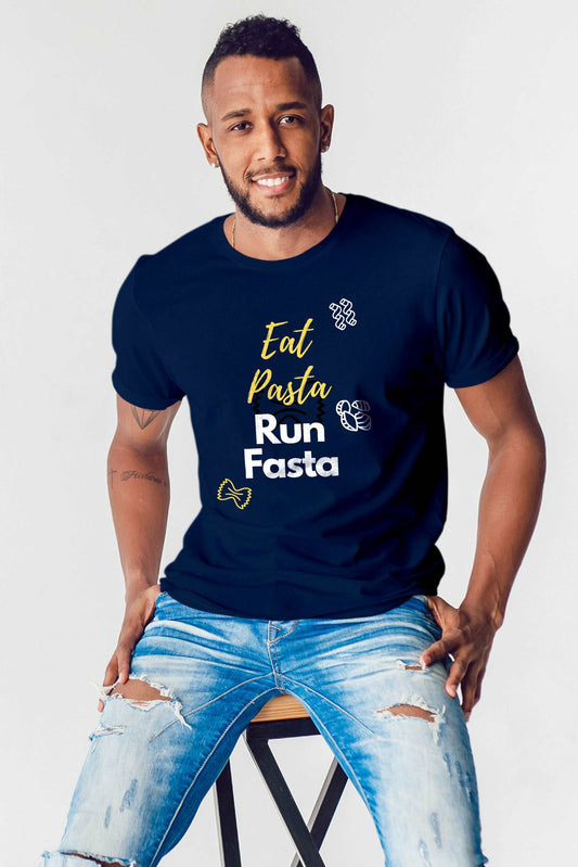 MEN EAT PASTA RUN FASTA TYPOGRAPHY PRINTD T-SHIRT