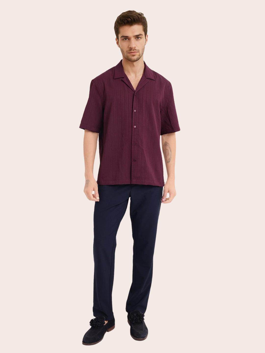 Men's Maroon Half Sleeve Light Wight Texture Shirt - URBANICE