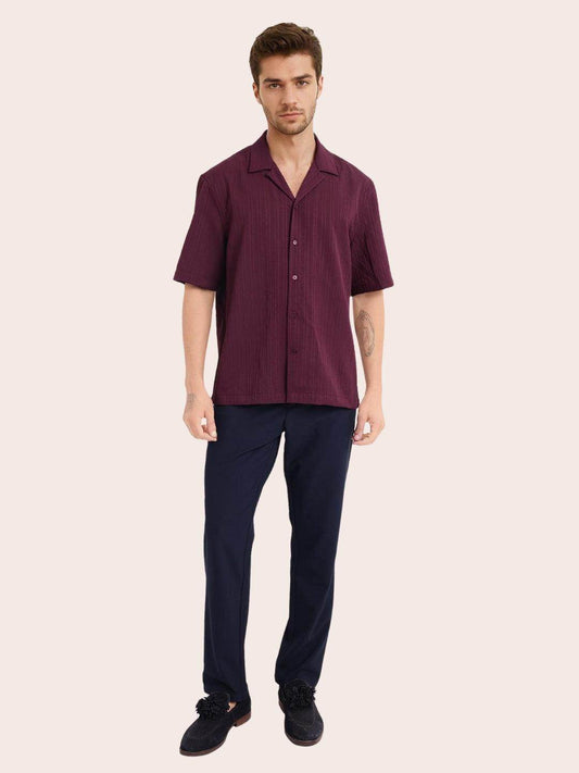 Men's Maroon Half Sleeve Light Wight Texture Shirt - URBANICE