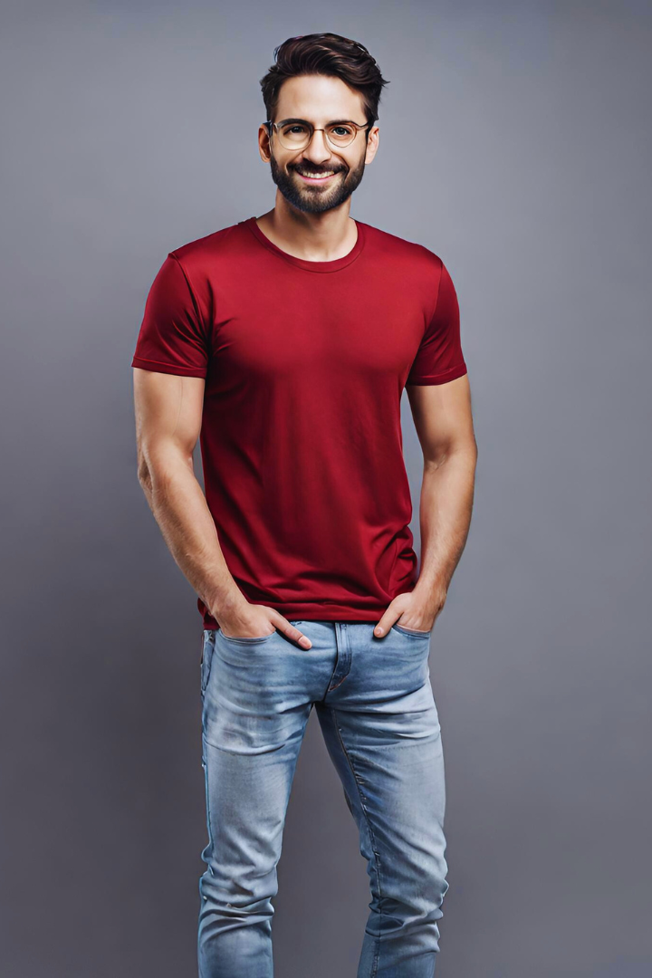 Men's Basic Red Wine Regular T-shirt - URBANICE