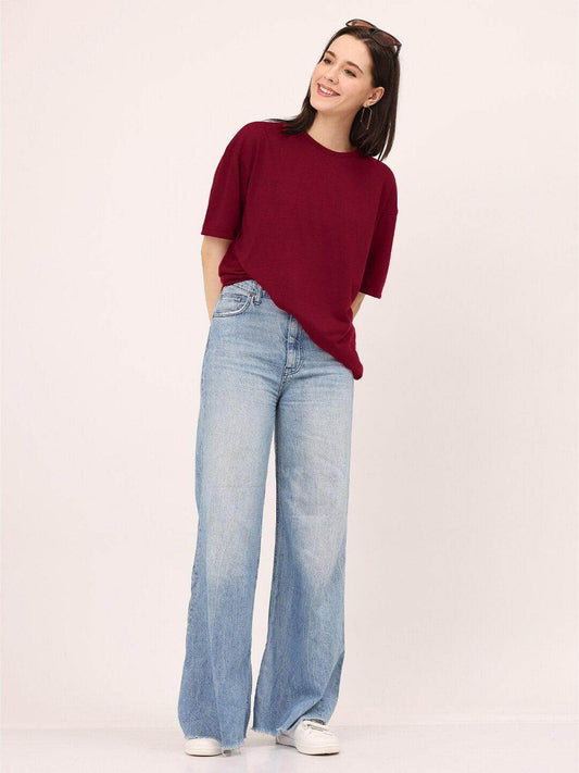 Women maroon oversized t-shirt - URBANICE