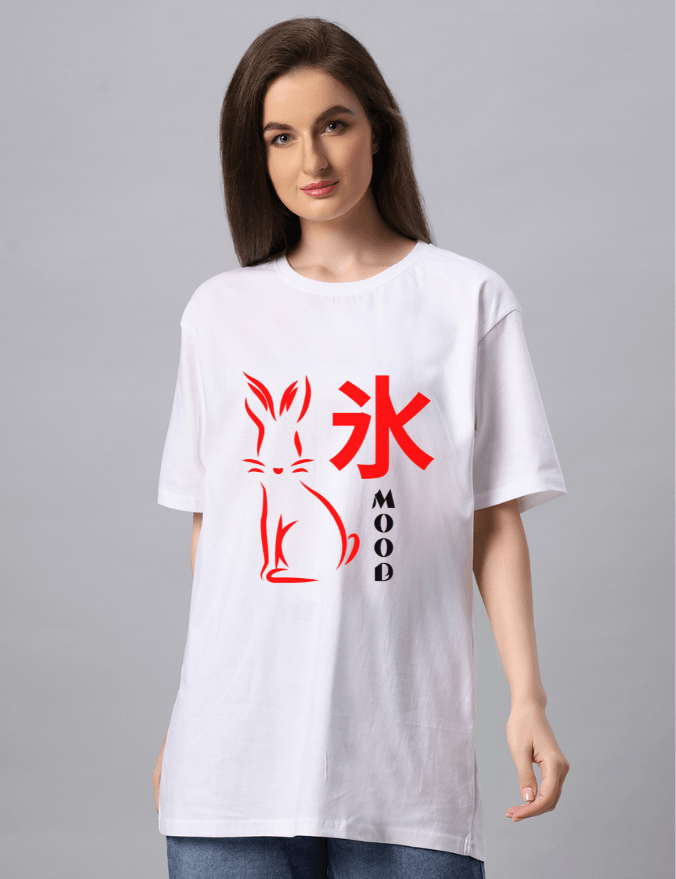 Women Mood Rabbit Graphic Printed Oversize T-shirt - URBANICE