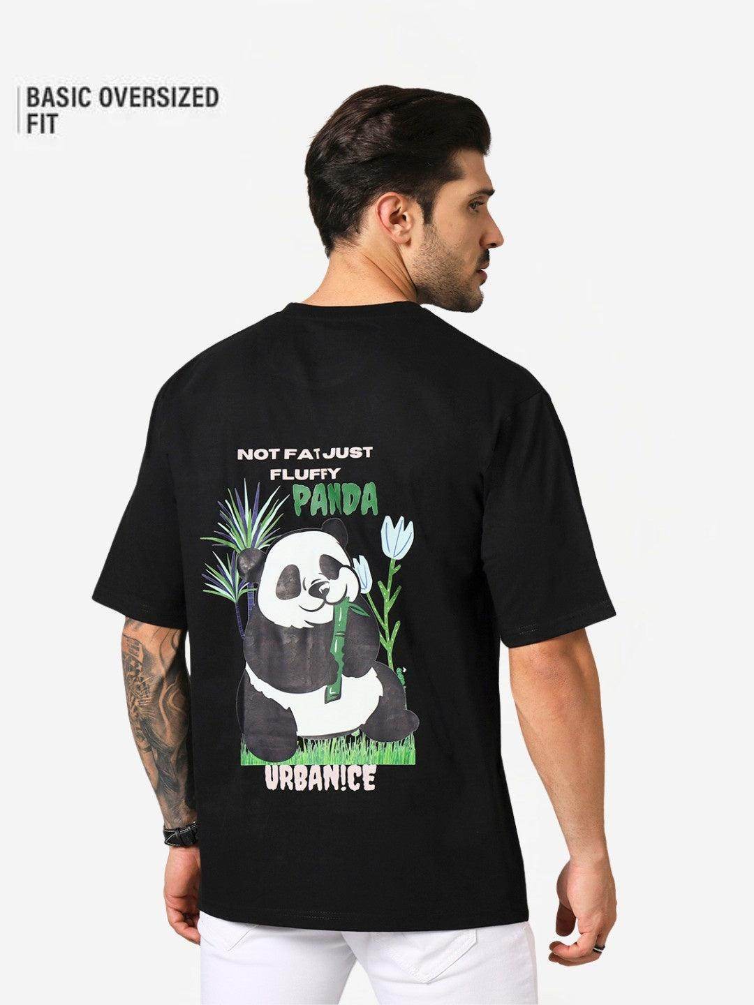 Men's Black Panda Graphic Printed Oversized T-Shirt - URBANICE