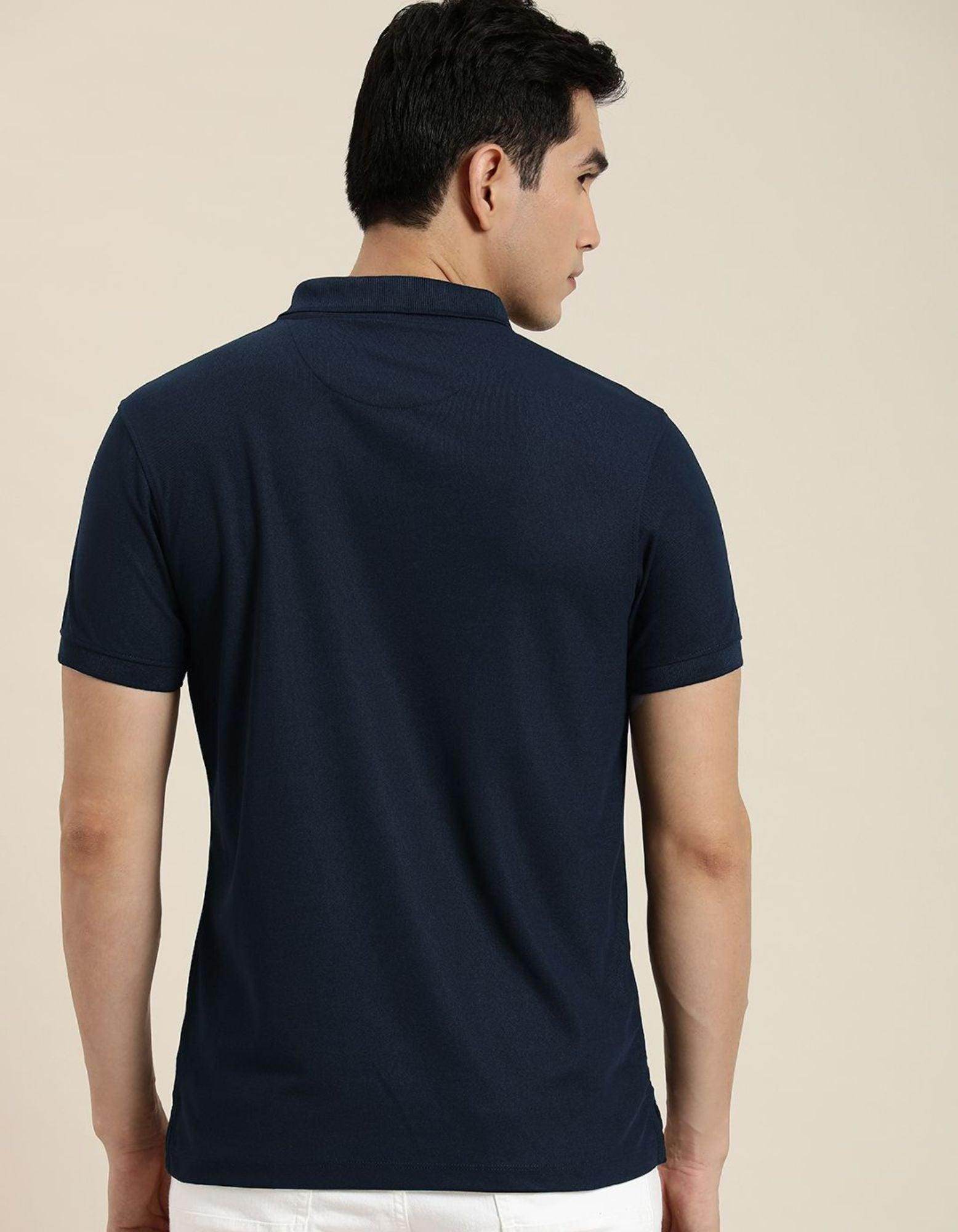 Men's Navy Blue Matty Cotton Polo - URBANICE