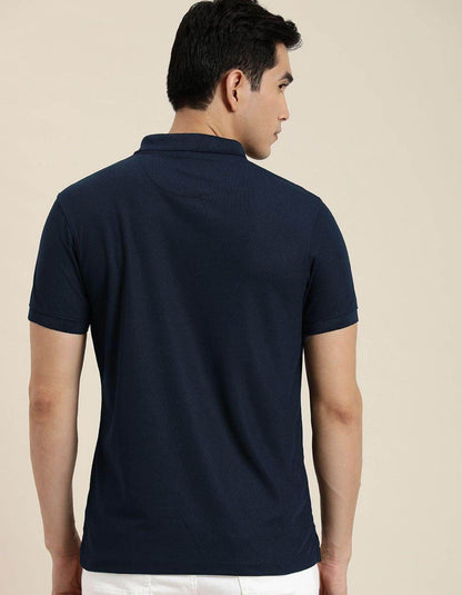 Men's Navy Blue Matty Cotton Polo - URBANICE