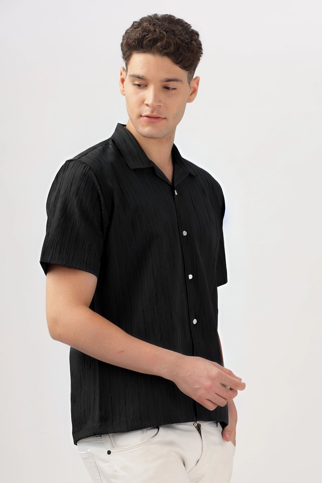 Men's Black Half Sleeve Light Wight Texture Shirt