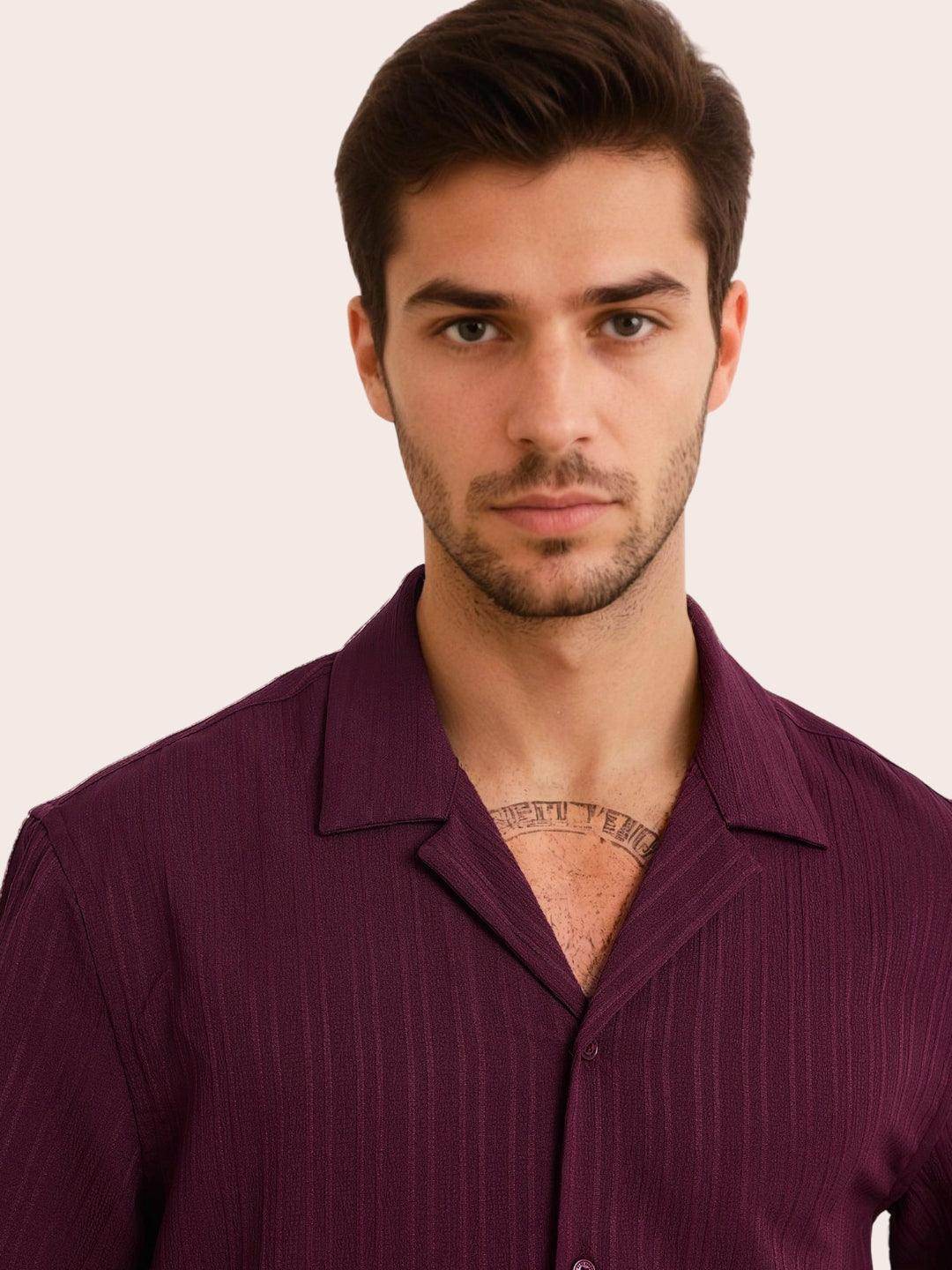 Men's Maroon Half Sleeve Light Wight Texture Shirt - URBANICE