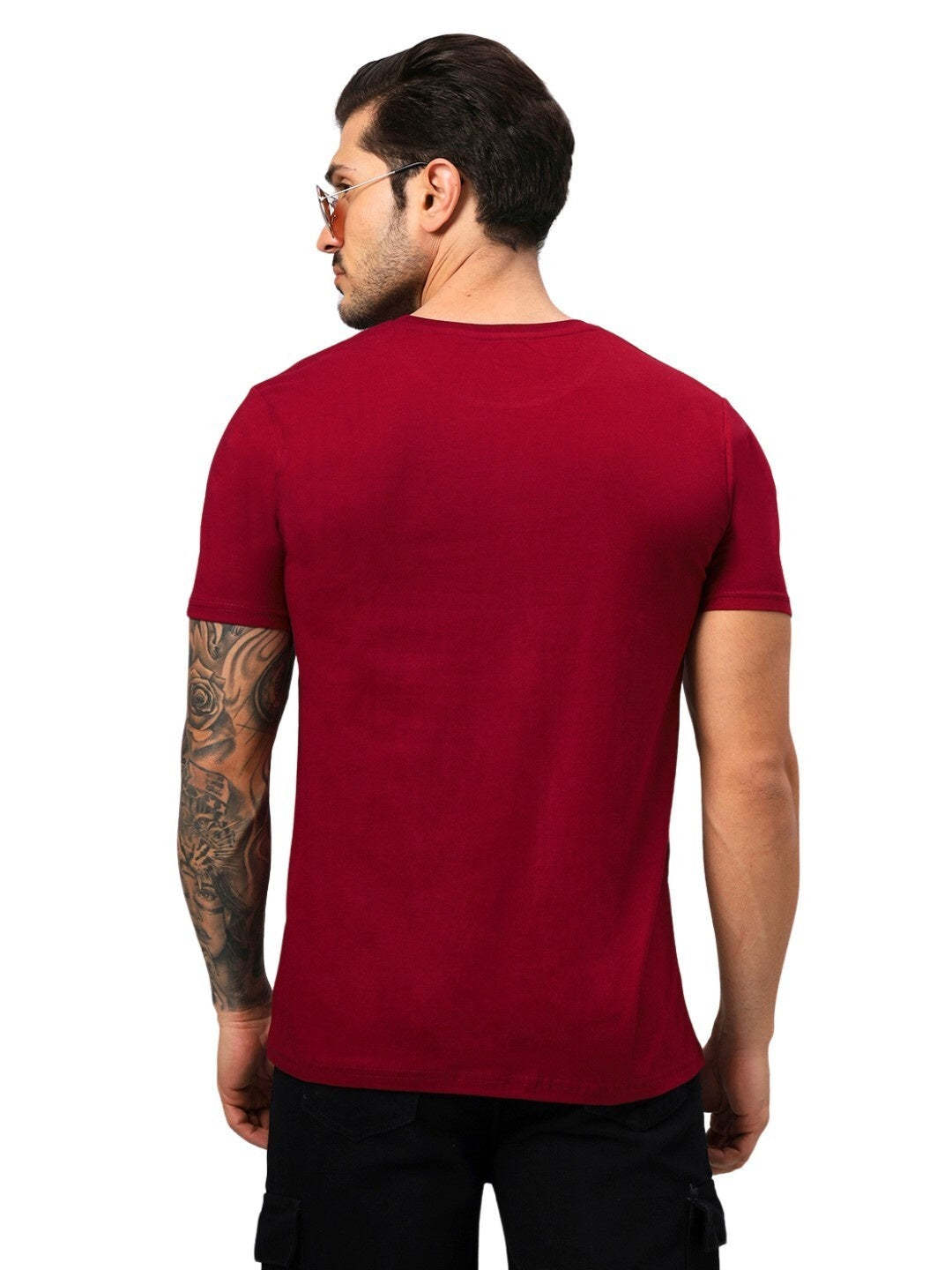 Men's Maroon Solid Regular Fit Cotton T-shirt