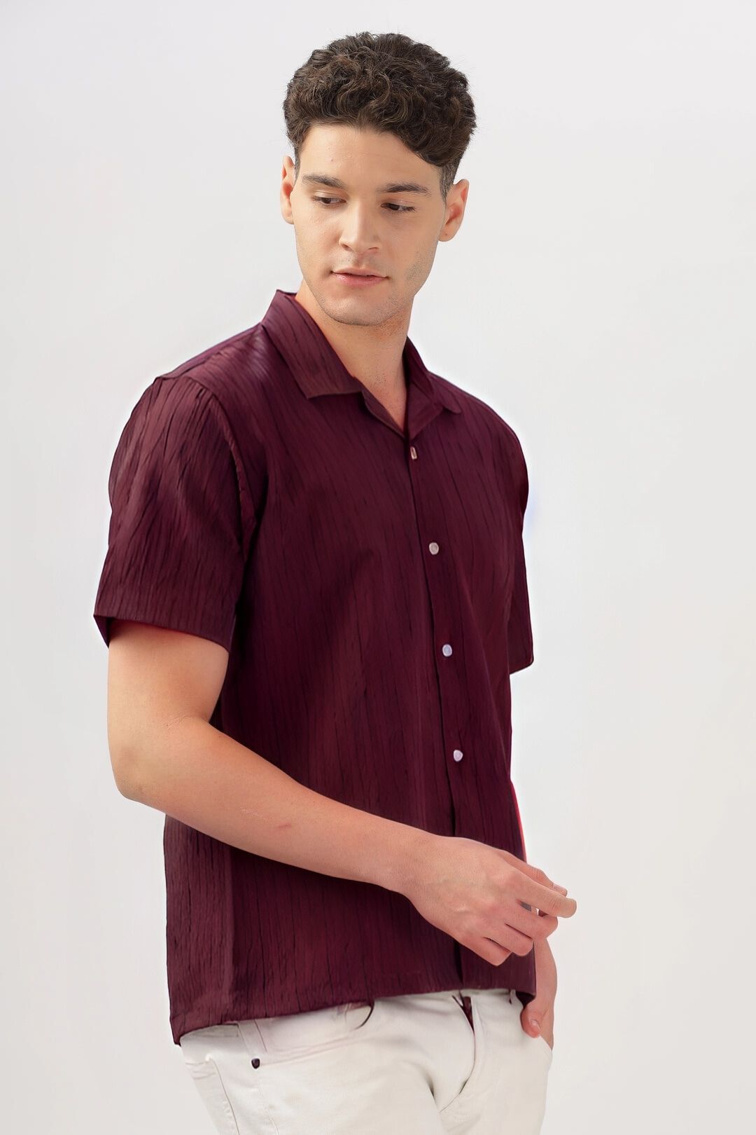 Men's Maroon Half Sleeve Light Weight Texture Shirt