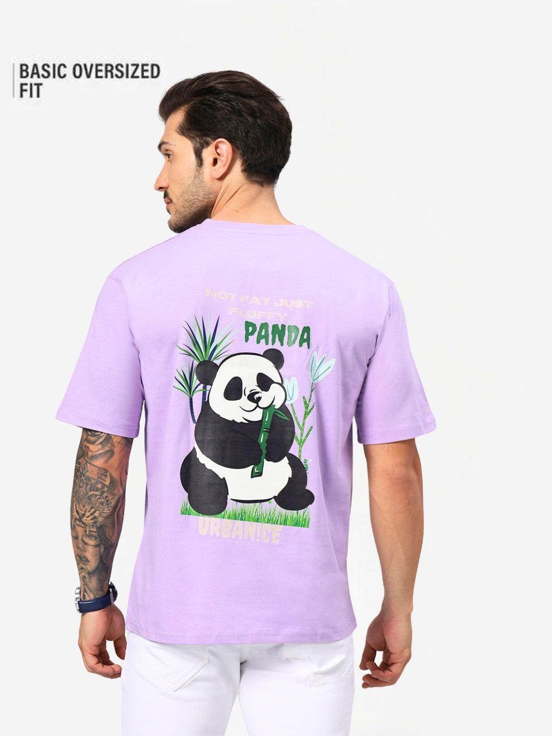 Men's Fluffy Panda Graphic Printed Lavender Oversized T-Shirt - URBANICE