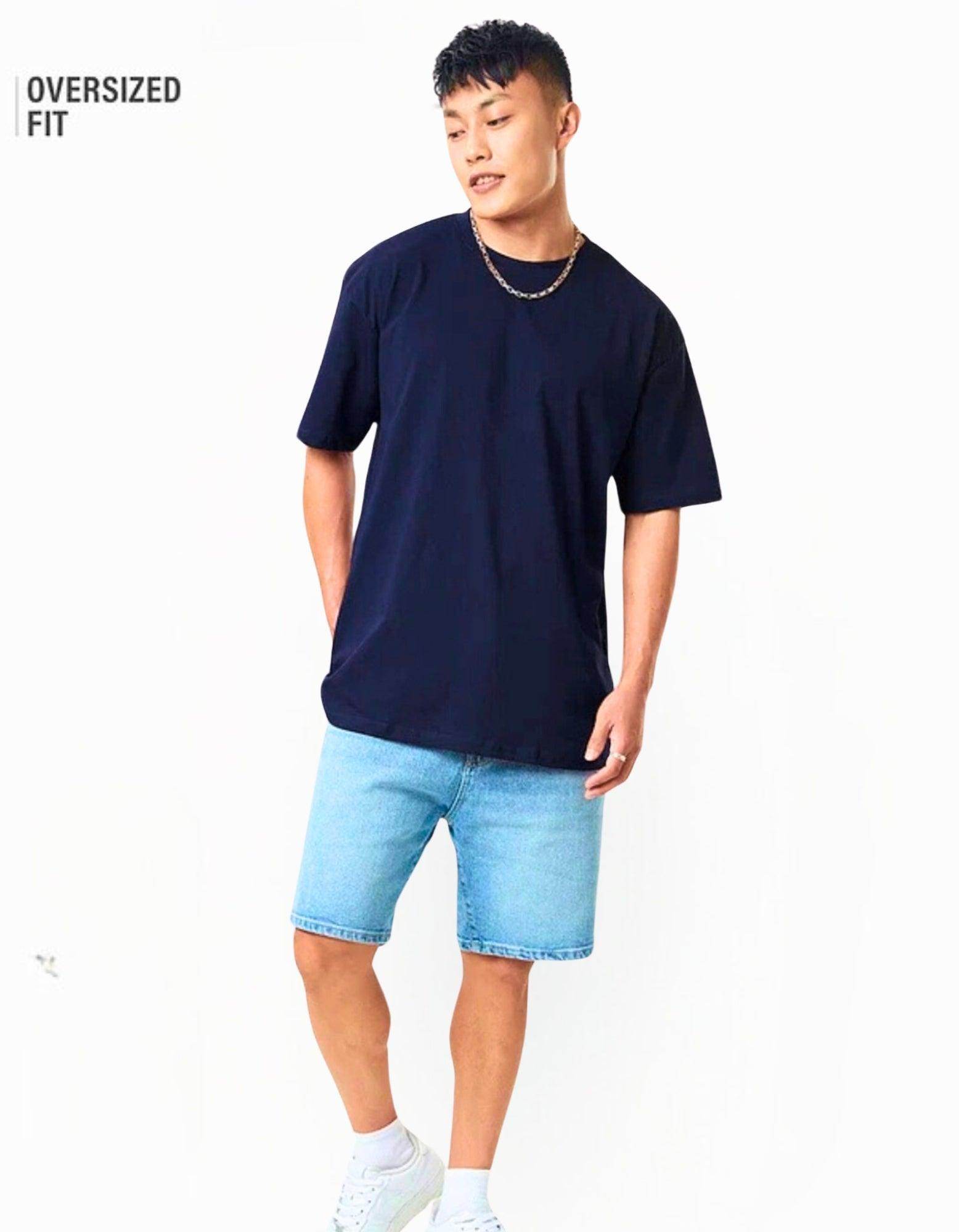 Men's Solid Navy Oversized T-Shirt - URBANICE