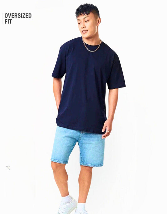 Men's Solid Navy Oversized T-Shirt - URBANICE